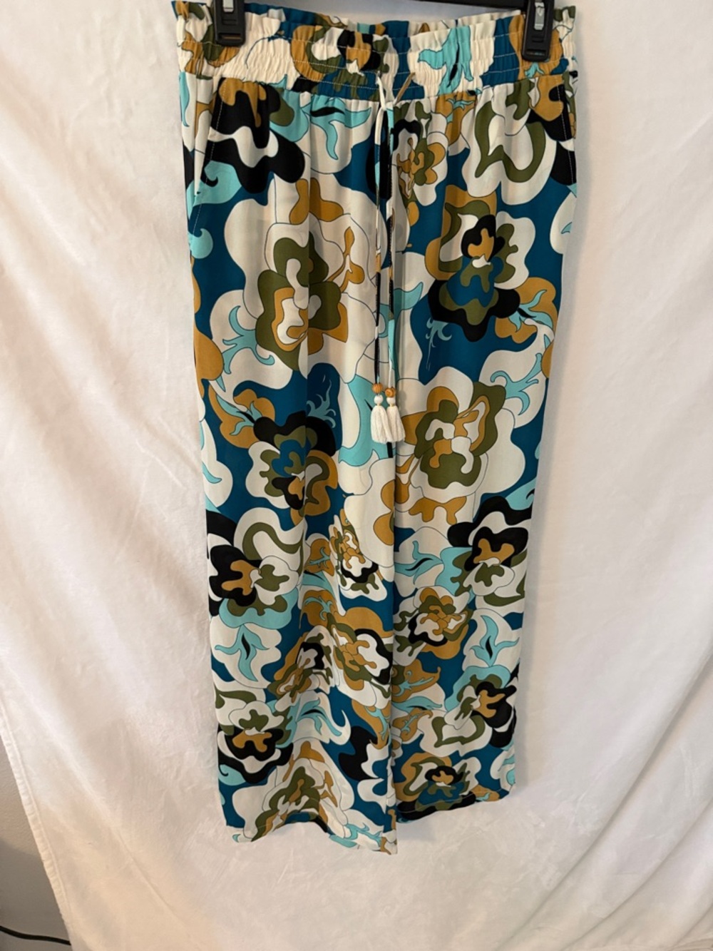Rose & Olive Teal, Olive & Cream Wide Leg Floral Pants